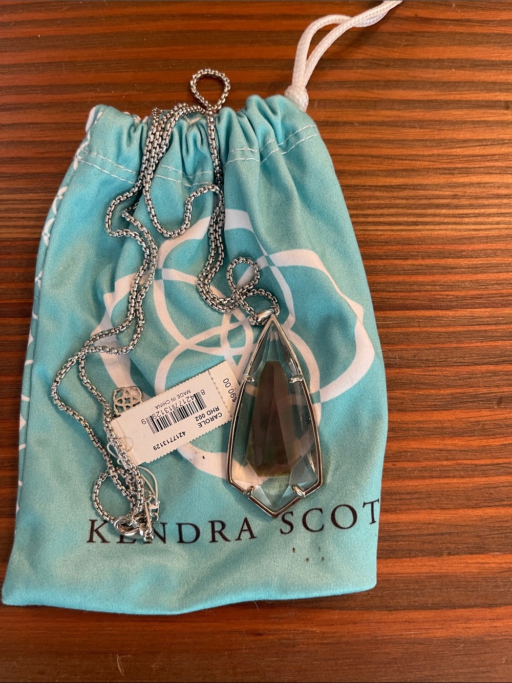 NWT Kendra Scott Teardrop Pendant Necklace in Clear Crystal